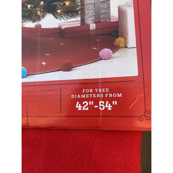 Target Wondershop Red & Pom Pom Christmas Tree Skirt 48” Round 42-54" Dia Trees - Picture 9 of 11